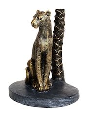 Libra Interiors Gold Palm Candle Stick with Leopard - Image 6 of 7