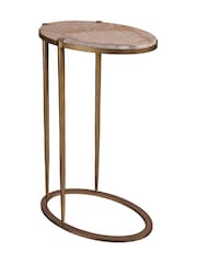 Libra Interiors Brown Iota Oval Marble Smoked Frame Accent Table - Image 2 of 4