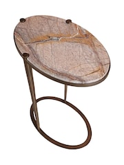 Libra Interiors Brown Iota Oval Marble Smoked Frame Accent Table - Image 3 of 4