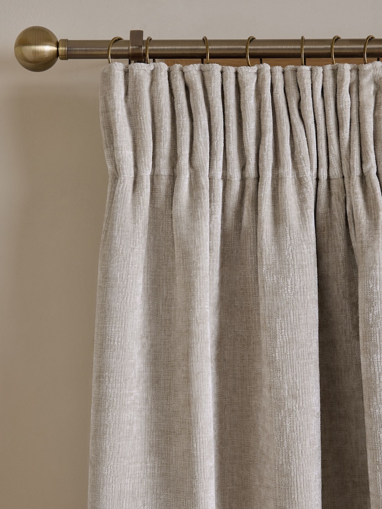 Natural Plush Chenille Blackout/Thermal Pencil Pleat Curtains - Image 1 of 5 Natural Plush Chenille Blackout/Thermal Pencil Pleat Curtains - Image 1 of 5