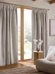 Natural Plush Chenille Blackout/Thermal Pencil Pleat Curtains - Image 2 of 5