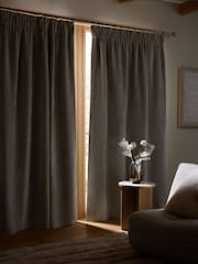 Natural Plush Chenille Blackout/Thermal Pencil Pleat Curtains - Image 3 of 5