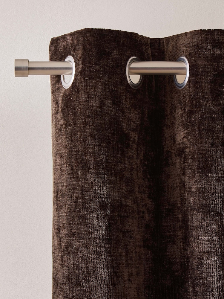 Chocolate Brown Plush Chenille Super Thermal Eyelet Door Curtain - Image 1 of 4