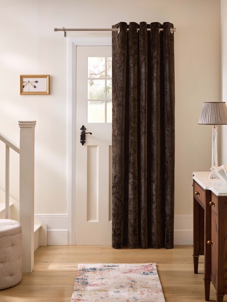 Chocolate Brown Plush Chenille Super Thermal Eyelet Door Curtain - Image 2 of 4