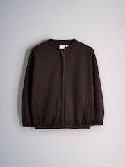The Set 3 Piece Jersey Zip Through Bomber Short Sleeve Oversized T-Shirt and Barrel Jogger Set Chocolate Brown/Cream - Image 2 of 6
