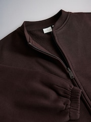 The Set 3 Piece Jersey Zip Through Bomber Short Sleeve Oversized T-Shirt and Barrel Jogger Set Chocolate Brown/Cream - Image 6 of 6