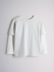 The Set Long Sleeve Relaxed Mock Layer T-Shirt and Woven Relaxed Trousers Set Grey/White/Brown - Image 2 of 5