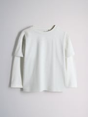 The Set Long Sleeve Relaxed Mock Layer T-Shirt and Woven Relaxed Trousers Set Grey/White/Brown - Image 6 of 9