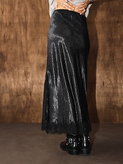 Rockett St George Black Animal Print Lace Trimmed Midi Skirt - Image 4 of 6