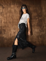 Rockett St George Black Animal Print Lace Trimmed Midi Skirt - Image 5 of 6