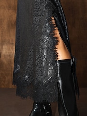 Rockett St George Black Animal Print Lace Trimmed Midi Skirt - Image 6 of 6