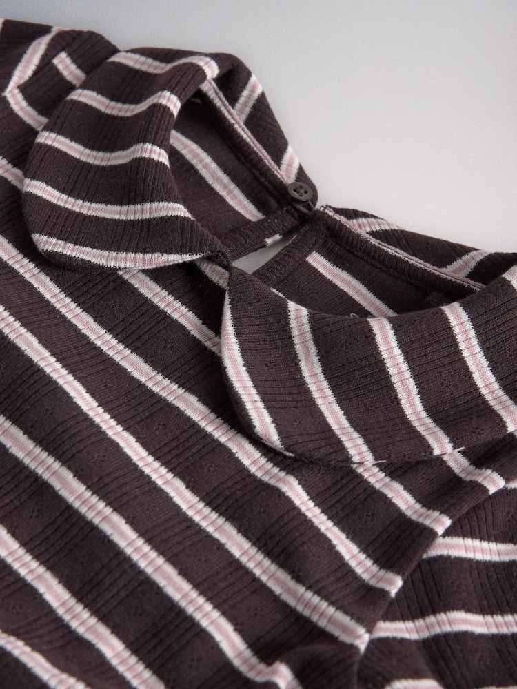 The Set 3pack Jersey Pointelle Short Sleeve Collared Dresses Pink/Brown/Stripe - Image 6 of 6