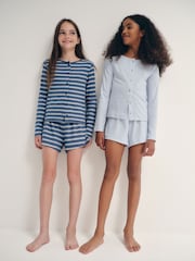 The Set 2 Pack Long Sleeve Rib Button Through Top and Short Pyjamas - 画像 1 / 12