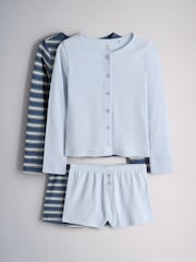 The Set 2 Pack Long Sleeve Rib Button Through Top and Short Pyjamas - 画像 2 / 12