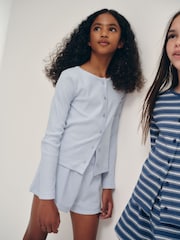 The Set 2 Pack Long Sleeve Rib Button Through Top and Short Pyjamas - 画像 4 / 12