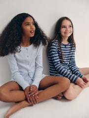 The Set 2 Pack Long Sleeve Rib Button Through Top and Short Pyjamas - 画像 5 / 12