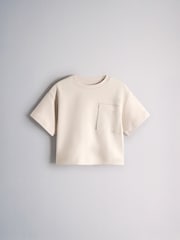 The Set Short Sleeve Interlock Jersey Pocket T-Shirt and Wide Leg Jogger Set Cream - Image 2 of 5
