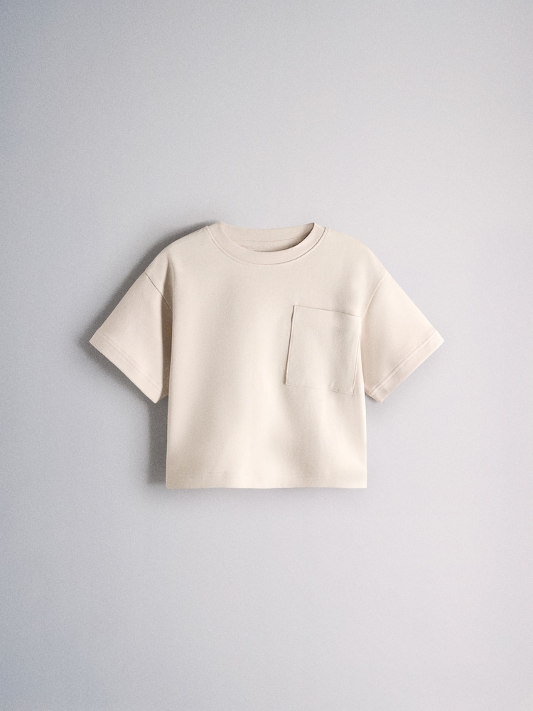 The Set Short Sleeve Interlock Jersey Pocket T-Shirt and Wide Leg Jogger Set Cream - Image 2 of 5 The Set Short Sleeve Interlock Jersey Pocket T-Shirt and Wide Leg Jogger Set Cream - Image 2 of 5