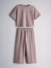 The Set Short Sleeve Interlock Jersey Pocket T-Shirt and Wide Leg Jogger Set Purple - Image 1 of 5