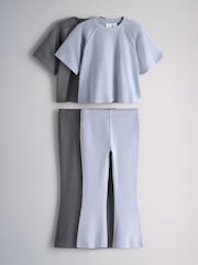 The Set 2 Pack Washed Jersey Short Sleeve T-Shirts and Rib Kickflare Leggings Blue - Image 1 of 7