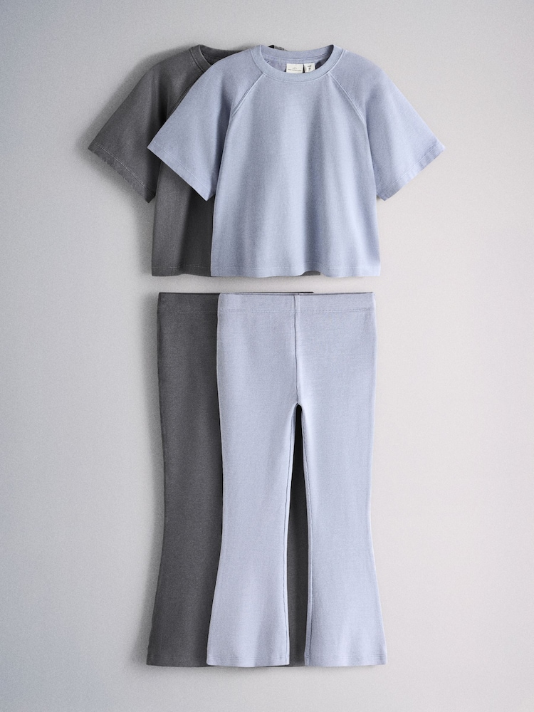 The Set 2 Pack Washed Jersey Short Sleeve T-Shirts and Rib Kickflare Leggings Blue - Image 1 of 7 The Set 2 Pack Washed Jersey Short Sleeve T-Shirts and Rib Kickflare Leggings Blue - Image 1 of 7