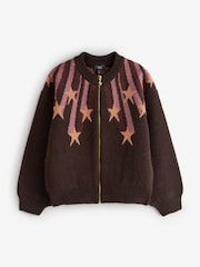 Rockett St George Chocolate Brown Knitted Star Bomber Jacket - Image 1 of 3