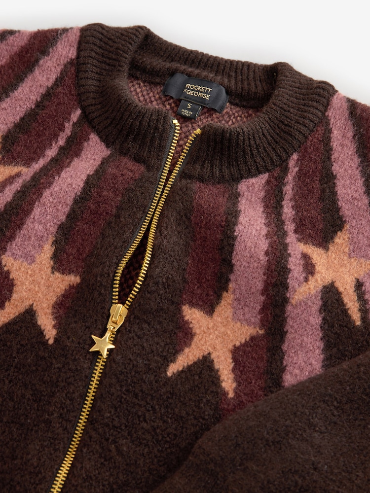 Rockett St George Chocolate Brown Knitted Star Bomber Jacket - Image 3 of 3