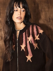 Rockett St George Chocolate Brown Knitted Star Bomber Jacket - Image 4 of 8