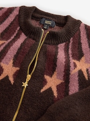 Rockett St George Chocolate Brown Knitted Star Bomber Jacket - Image 7 of 8