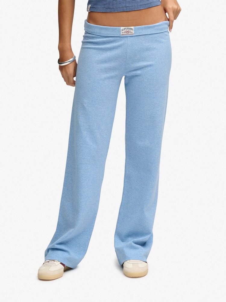 Superdry Blue Athletic Essentials Fold Over Joggers - Image 2 of 8 Superdry Blue Athletic Essentials Fold Over Joggers - Image 2 of 8