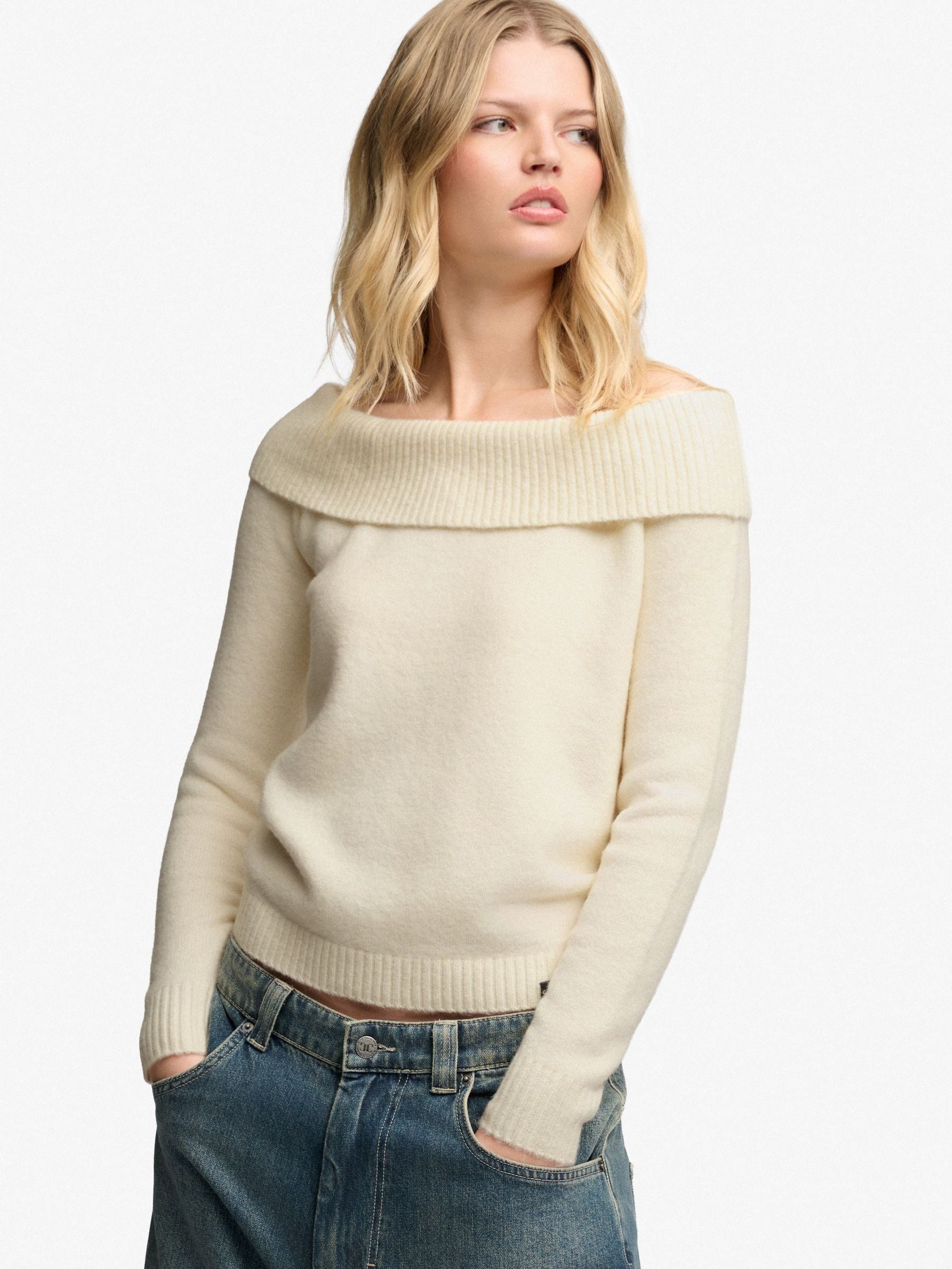 Superdry Women's Blanc Bardot Knit Jumper For - Image 2