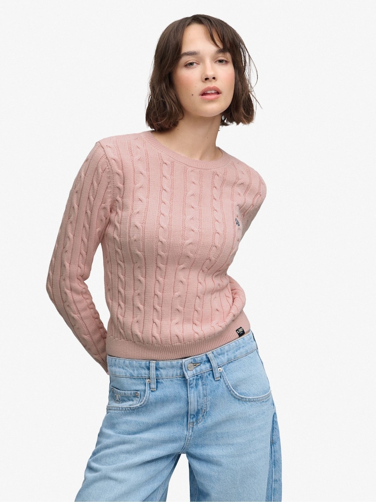 Superdry Pink Essentials Cable Jumper - Image 1 of 7