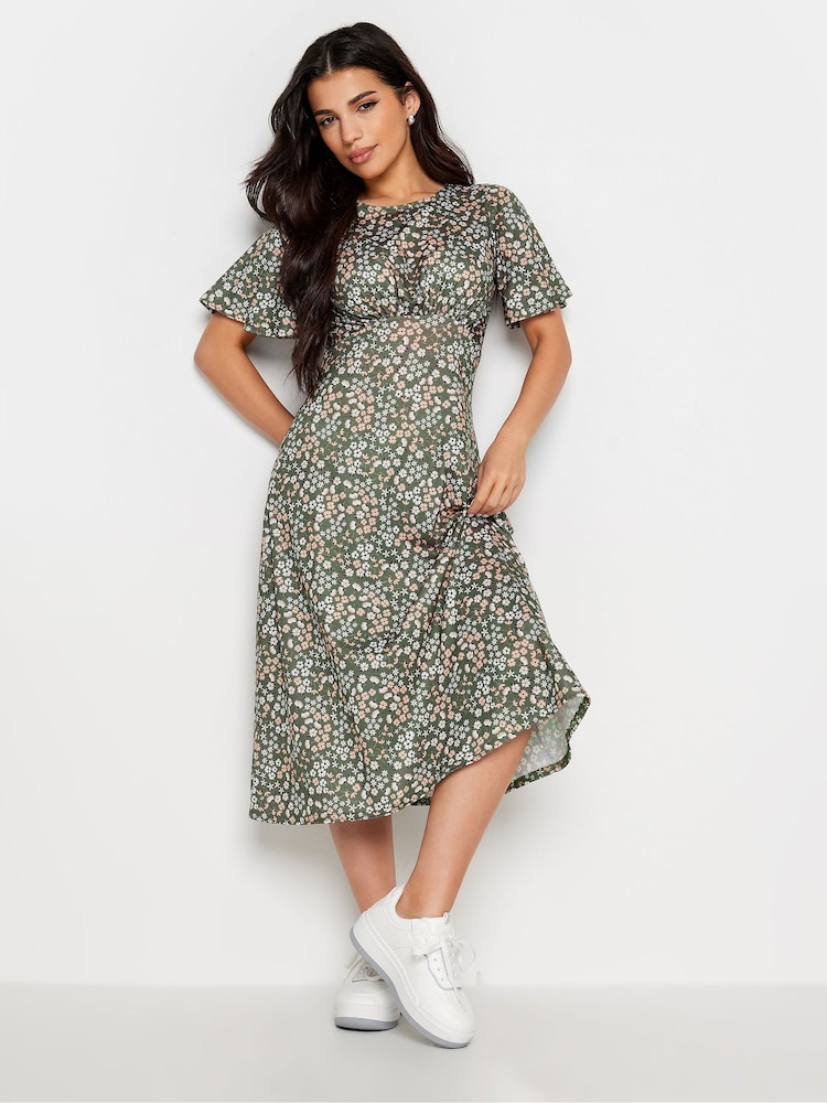 PixieGirl Petite Green Flutter Sleeve Midi Dress - Image 1 of 4