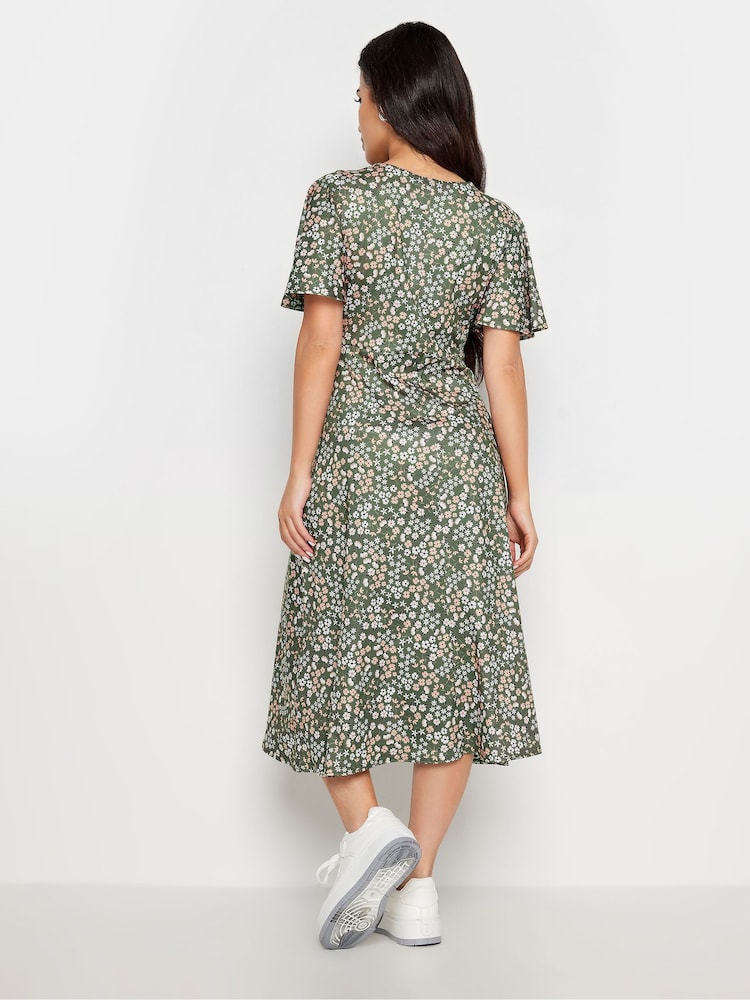 PixieGirl Petite Green Flutter Sleeve Midi Dress - Image 2 of 4