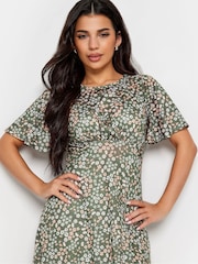 PixieGirl Petite Green Flutter Sleeve Midi Dress - Image 4 of 4