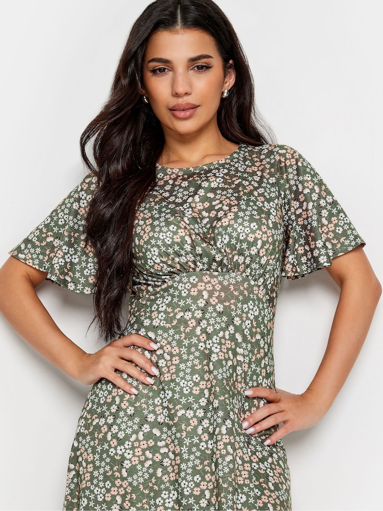 PixieGirl Petite Green Flutter Sleeve Midi Dress - Image 4 of 4