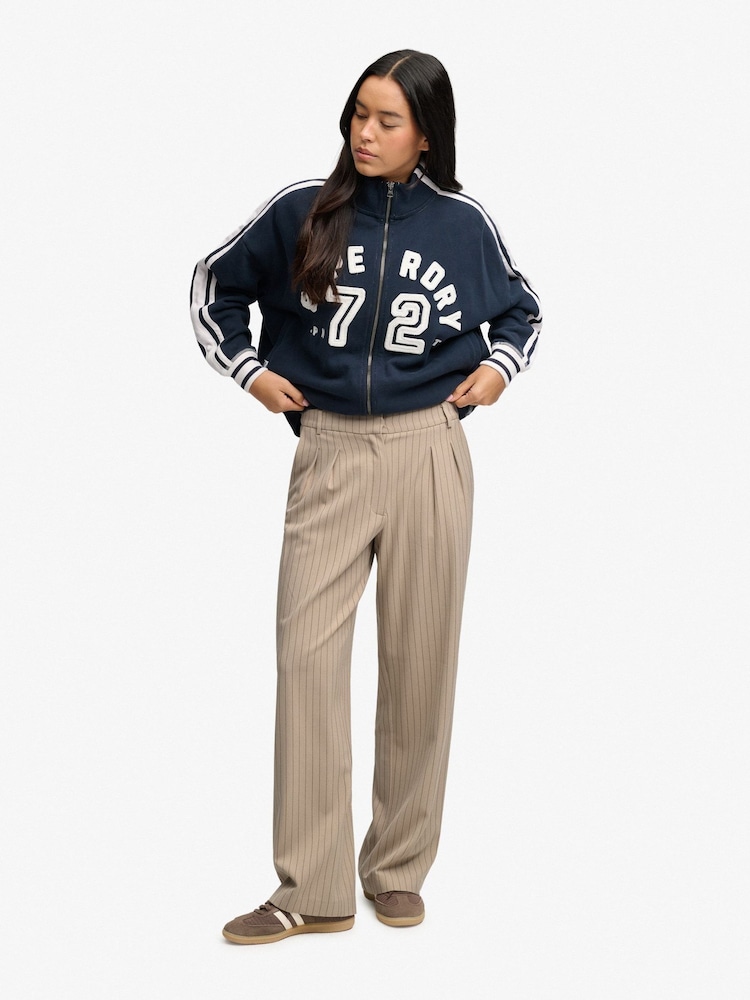 Superdry Brown Mid Rise Pinstripe Trousers - Image 1 of 7