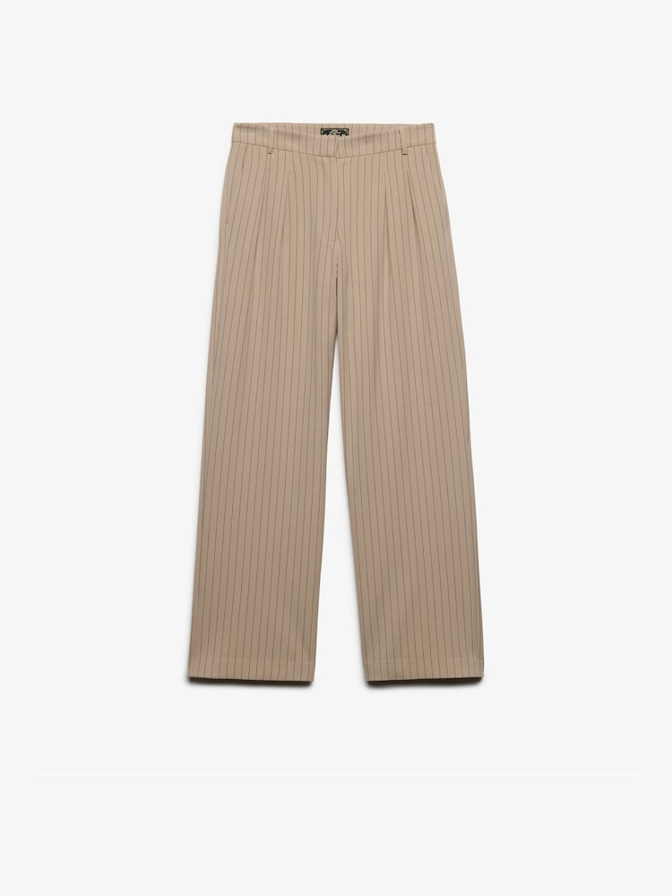 Superdry Brown Mid Rise Pinstripe Trousers - Image 7 of 7