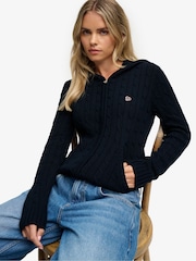 Superdry Blue Cotton Cable Hoodie - Image 4 of 8