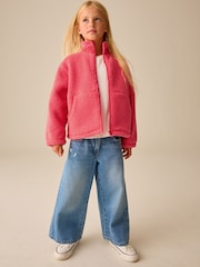 Coral Orange Zip Up Borg Jacket (3-16yrs) - Image 2 of 11
