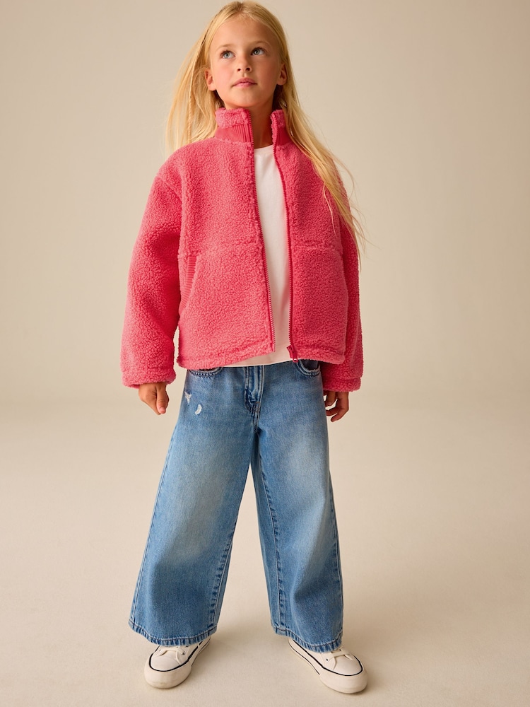 Coral Orange Zip Up Borg Jacket (3-16yrs) - Image 2 of 11