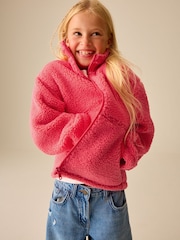 Coral Orange Zip Up Borg Jacket (3-16yrs) - Image 4 of 11