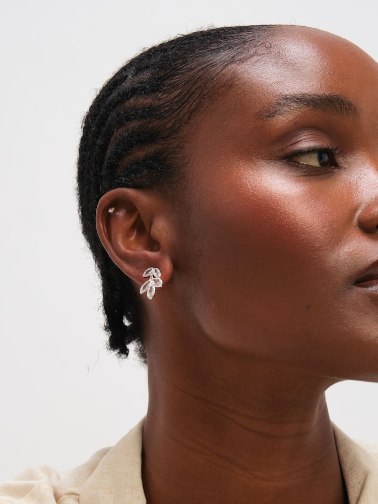 Inicio Sterling Silver Plated Crystal Floral Drop Earrings - Image 2 of 3