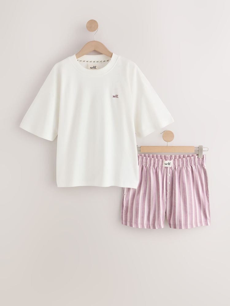 self. Pink Stripe Short Pyjamas Set - Image 1 of 3 self. Pink Stripe Short Pyjamas Set - Image 1 of 3