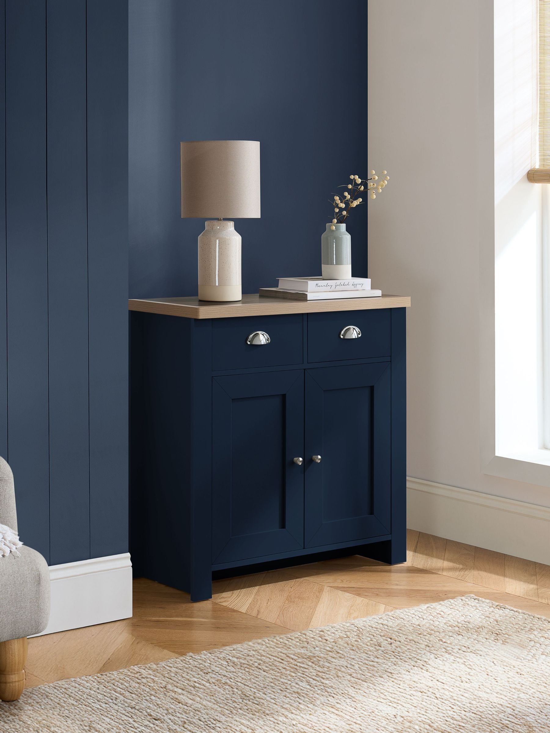 Buy Birlea Navy Blue Highgate 2 Door 2 Drawer Sideboard from the