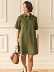 Washed Sage Green Utility Shirt Mini Dress - Image 1 of 6