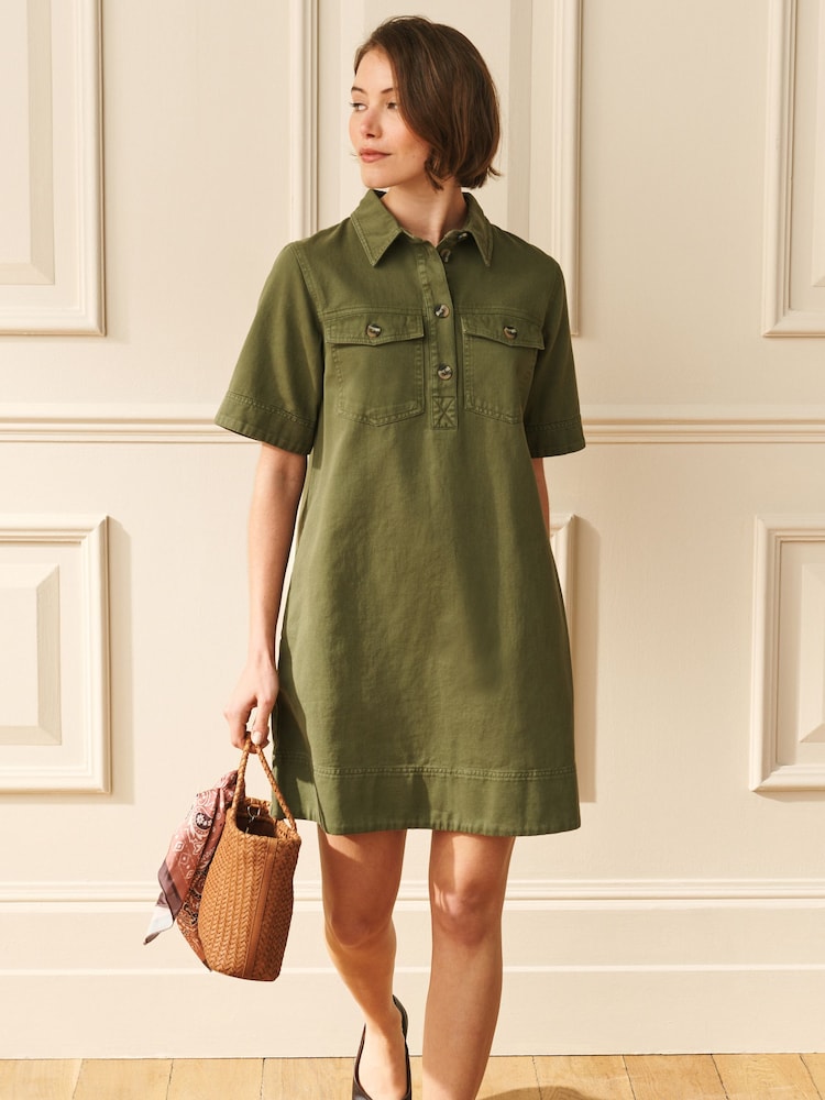 Washed Sage Green Utility Shirt Mini Dress - Image 1 of 6 Washed Sage Green Utility Shirt Mini Dress - Image 1 of 6