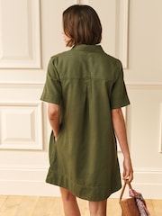 Washed Sage Green Utility Shirt Mini Dress - Image 2 of 6