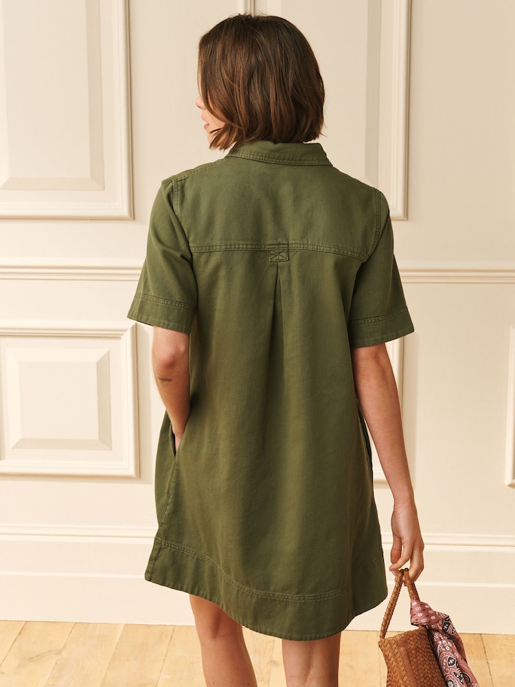 Washed Sage Green Utility Shirt Mini Dress - Image 2 of 6 Washed Sage Green Utility Shirt Mini Dress - Image 2 of 6