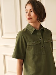 Washed Sage Green Utility Shirt Mini Dress - Image 3 of 6